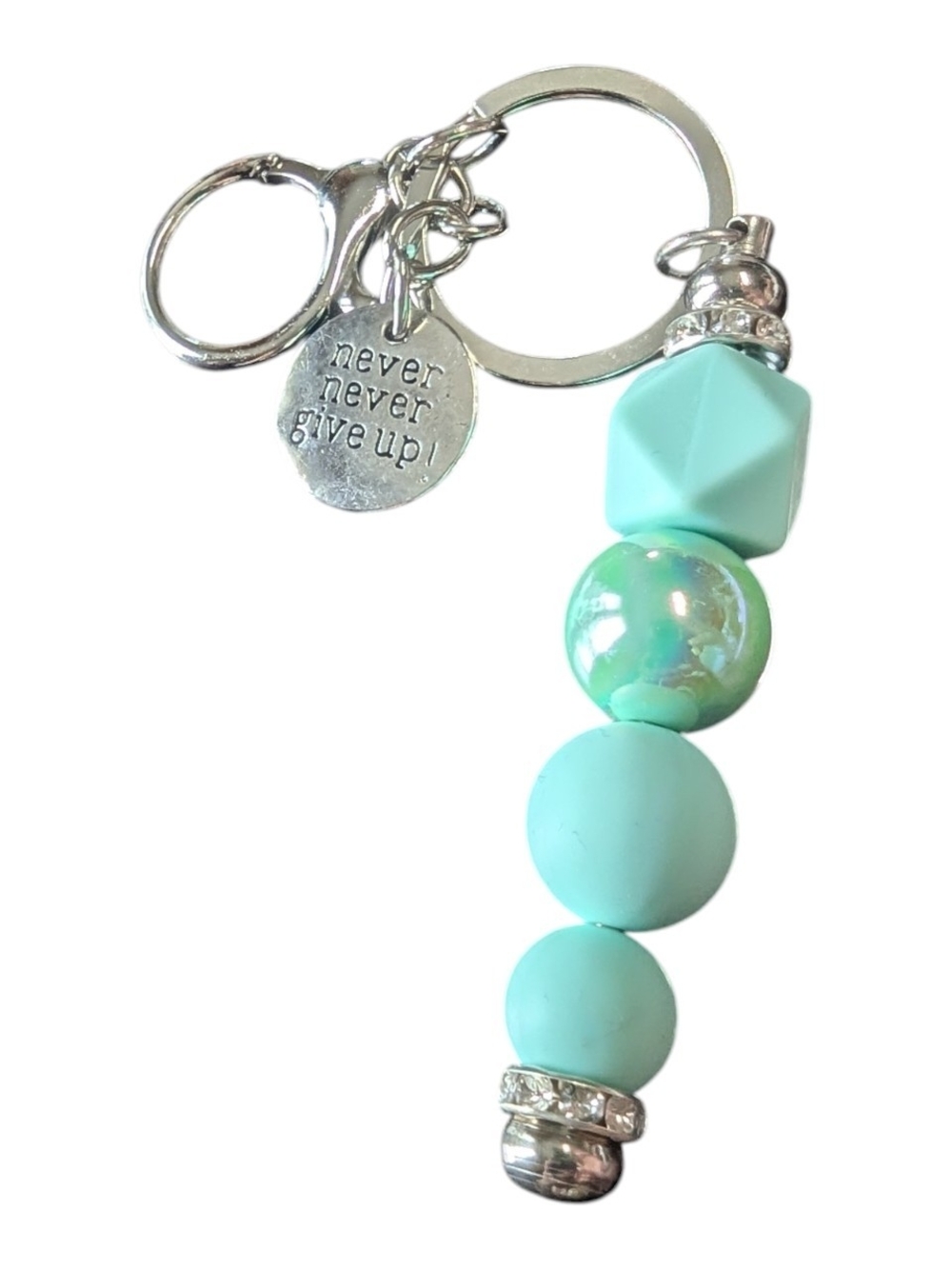 NEW Handcrafted Key Chain Bag Charm with Never Never Give Up Charm Green